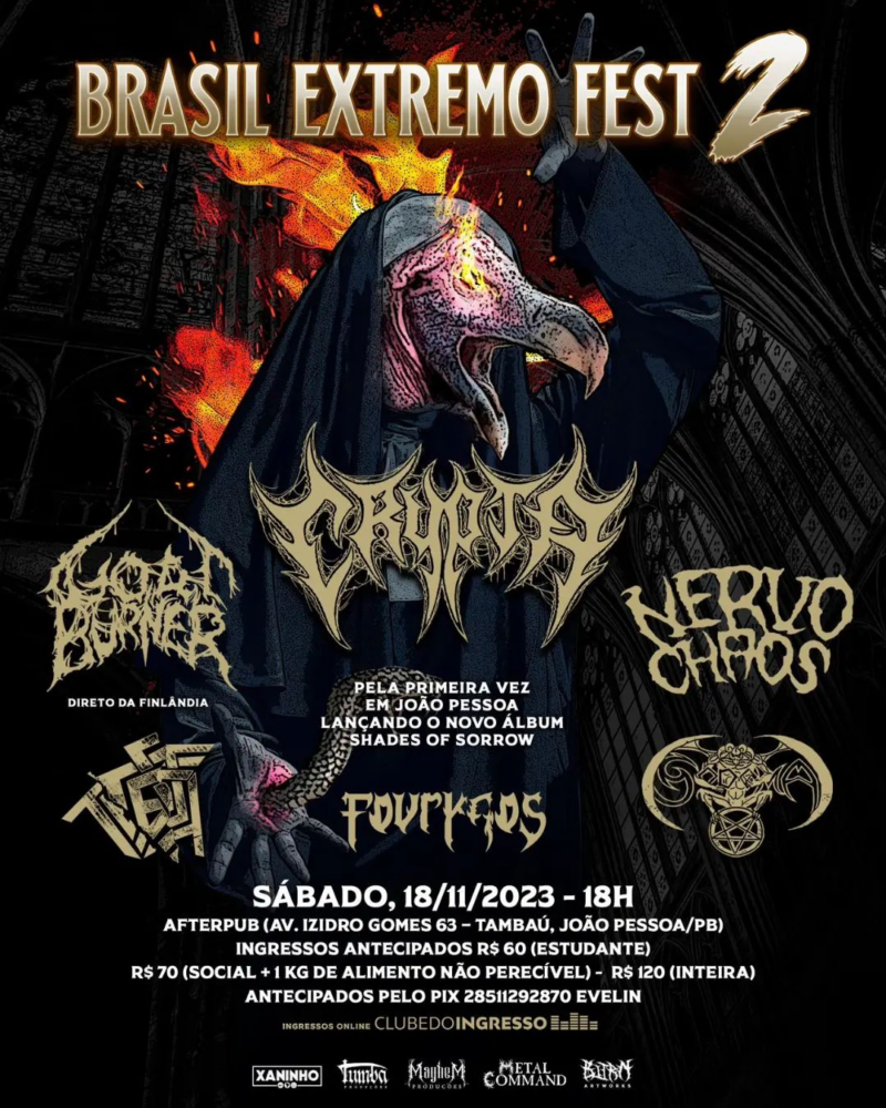 BRASIL EXTREMO FEST 2: CRYPTA | NERVOCHAOS | FOURKAOS | TEST | GOATBURNER | SODOMA – JOÃO PESSOA (PB)