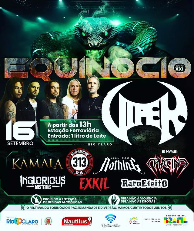 21ª EDIÇÃO EQUINÓCIO RIO CLARO: VIPER | KAMALA | 313 | KILL FOR NOTHING | CHACINA | INGLORIOUS BASTERDS | EXKIL | RARO EFEITO – RIO CLARO (SP)