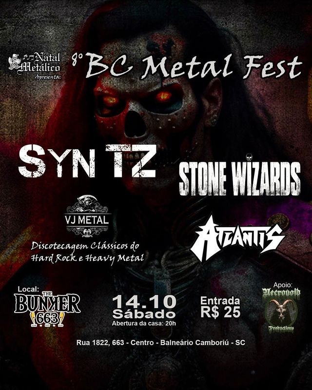 8º BC METAL FEST: SYN TZ | STONE WIZARDS | ATLANTIS | VJ METAL – BALNEÁRIO CAMBORIÚ (SC)