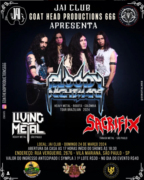 BLOODY NIGHTMARE (COL) | LIVING METAL | SACRIFIX – SÃO PAULO (SP)