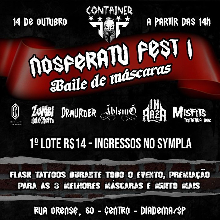 NOSFERATU FEST I: OUR LAST CREATION | ZUMBI HOLOCAUSTO | DR. MURDER | ABISMO | INRAZA | MISFITS TENTATIVA 1002 – DIADEMA (SP)