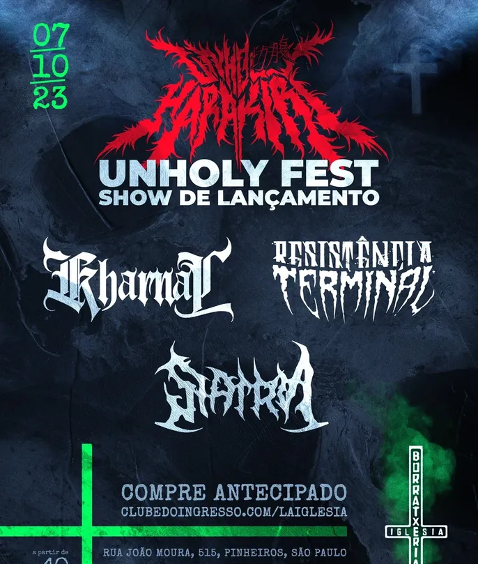 UNHOLY FEST: UNHOLY HARAKIRI | RESISTÊNCIA TERMINAL | SHATRIA – SÃO PAULO (SP)