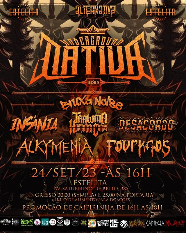 UNDERGROUND NATIVA 3ª EDIÇÃO: FOURKAOS | ALKYMENIA | INSÂNIA | TRAWMA HUMANITY CHAOS | DESACORDO | BRUXA NOISE (RECIFE/PE)