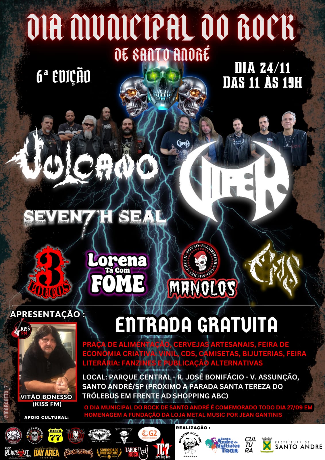 DIA MUNICIPAL DO ROCK: VULCANO | VIPER | SEVEN7’H SEAL – SANTO ANDRÉ (SP)