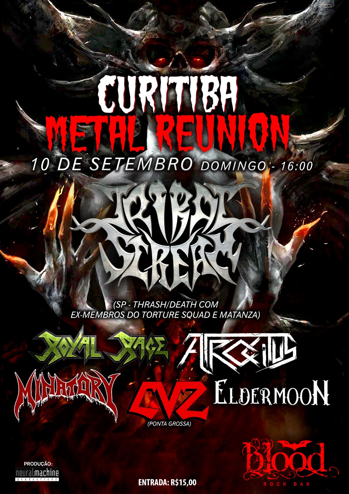 “CURITIBA METAL REUNION”: C/ TRIBAL SCREAM | ROYAL RAGE | CVZ | ELDERMOON | ATROCITUS | MINATORY – CURITIBA (PR)