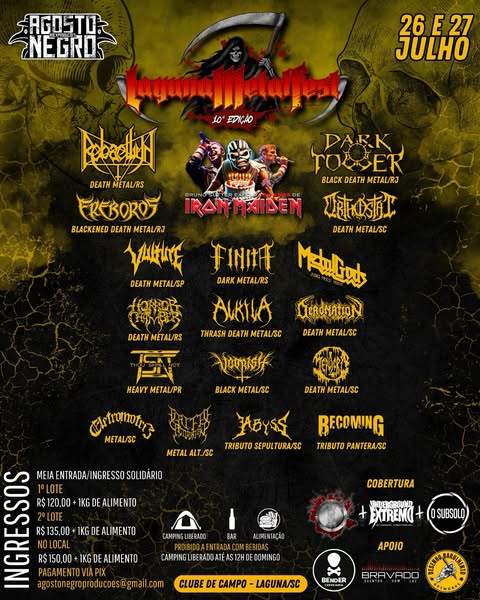 LAGUNA METAL FEST 10ª EDIÇÃO: BRUNO SUTTER | REBAELLIUN | EREBOROS | FINITA | DARK TOWER | VULTURE | ORTHOSTAT – LAGUNA (SC)
