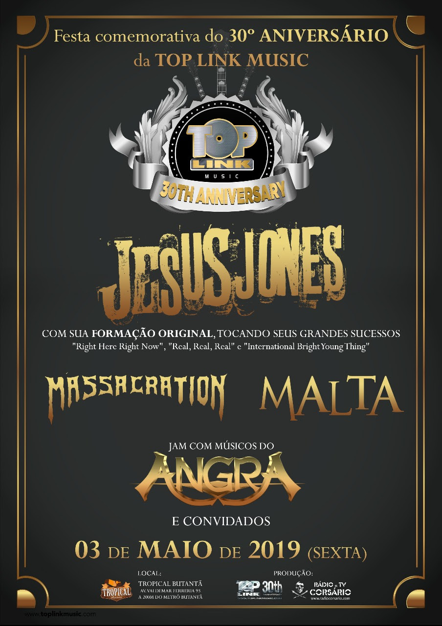 Top Link Music anuncia festa de 30 anos com Jesus Jones, Massacration, Malta e jam com músicos do Angra