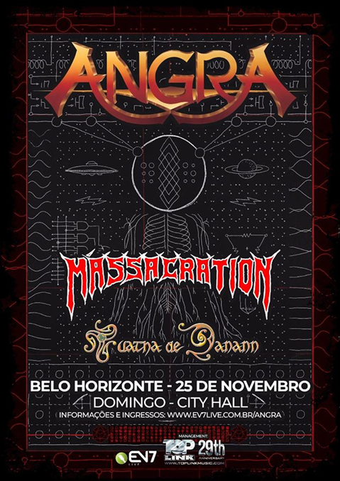 Angra: show com Massacration e Tuatha de Danann em Belo Horizonte no dia 25 de Novembro